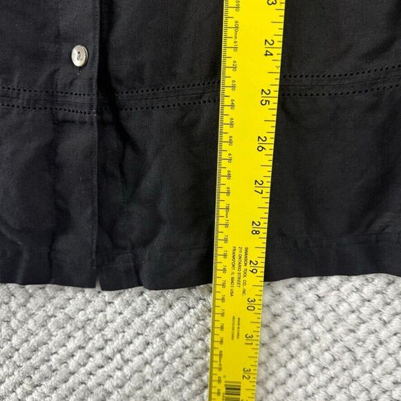 VTG Talbots Top Women 18W Black Irish Linen Mother Of Pearl Button Up Semi-Sheer - Picture 10 of 13